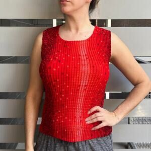 Vintage Nouveau T’s Red Crinkle Pleated Tank Top Size M/L
